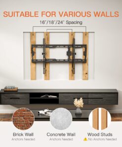 Perlegear Tilting TV Wall Mount for Most 37-75 inch TVs, Large Low Profile TV Mount Wall Bracket for Flat Curved LED LCD OLED TVs, Fits 16, 18, 24 Inch Studs Max VESA 600x400mm Support Up to 132lbs 16 71SN1nX1cnL