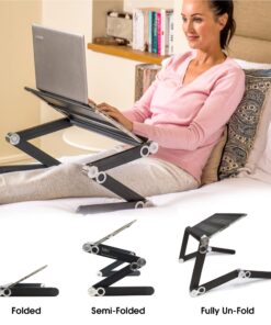 BackPainHelp Posture Laptop Stand Desk Table Tray for Bed, Aluminium, Adjustable Portable Folding Standing Desk Computer Riser (Black) 31 71SNrBxoW8L