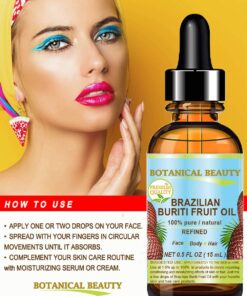 BURITI FRUIT OIL Brazilian. 100% Pure/Natural/REFINED Undiluted Cold Pressed Carrier Oil For Face, Body, Hair, Lip and Nail Care. 0.5 fl oz- 15 ml. "One the richest natural source of vitamin A, 0.5 Fl Oz (Pack of 1) 13 71SQgofUGdL