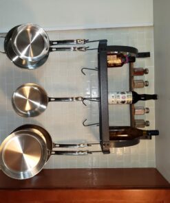 Rack It Up Bookshelf Wall Pot Rack with Wood Shelf and 8 hooks, Steel Gray Hammertone 15 71SQjWAJ14L