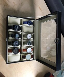 READAEER 12 Slot PU Leather Watch Box Display Case Jewelry Organizer with Glass Top 41 71STc8S4OL