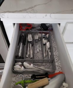 TQVAI Silverware Organizer, 5 Compartments Cutlery Drawer Organizer, Silverware Tray, Utensil Holder, Kitchen Drawer Divider, Flatware Organizer for Drawer, Silver, Silver S 27 71STwJxsrdL