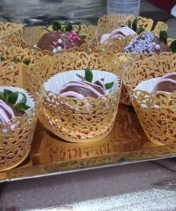 SUYEPER 100pcs Cupcake Wrappers Artistic Bake Cake Paper Cups Little Vine Lace Laser Cut Liner Baking Cup Muffin Case Trays for Wedding Party Birthday Decoration (Gold) Gold 34 71SUTTTdXL