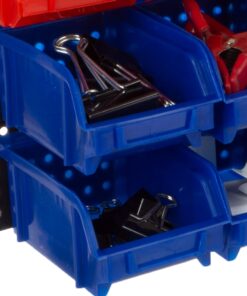 Wall-Mounted Garage Storage Bins - 30 Compartments for Garage Organization, Craft Supply Storage, Tool Box Organizer Unit by Stalwart (Red/Blue) 22 71SV mln3OL