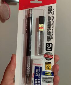 Pentel Graph Gear 500 Automatic Drafting Pencil with Lead and Mini Eraser, 0.5 mm (PG525LEBP),Black,1 Pack w/ Lead & Eraser 47 71SV7dX 9vL 1
