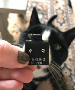 Rhodium Plated Sterling Silver Womans Tiny Skull Stud Earrings Rhodium Plated 35 71SWHloE3L