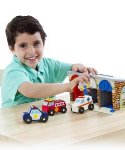 Alternative view of Melissa & Doug Lock and Roll Rescue Garage - 3 Wooden Vehicles, Garage With Locking Door and Keys