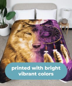 Dawhud Direct Dreamcatcher Wolf Fleece Blanket for Bed, 75" x 90" Dreamcatcher Fleece Throw Blanket for Women, Men and Kids Super Soft Plush Wolf Blanket Throw Fleece Blanket - King Size Blanket I Wolf Dreamcatcher 75" x 90" 22 71SeH3mVSLL