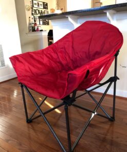 ALPHA CAMP Oversized Camping Chairs Padded Moon Round Chair Saucer Recliner with Folding Cup Holder and Carry Bag Red 39 71SfEHV01YL