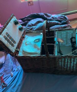 Juvale Wicker Picnic Basket for 4 with Utensils, Glasses, and Insulated Cooler Bag - Luxury Camping, Picnic Essentials, Picnic Kit 61 71SgFLkdrZL