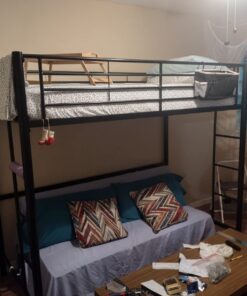 Walker Edison Timothee Urban Industrial Metal Twin over Loft Bunk Bed, Twin Size, Black 44 71SkAN3GmZL