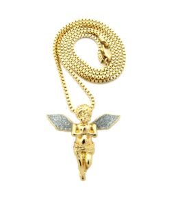 Fashion 21 Sparkled Micro Baby Angel Cherub Pendant 2mm 24 inches Box Chain Necklace Gold Silver Tone 20 71Sp6oHMCWL