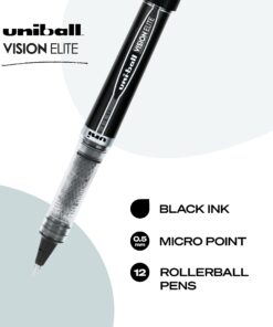Uniball Vision Elite Rollerball Pens, Black Pen, Micro Pens with 0.5mm Ink, Ink Black Pen, Pens Fine Point Smooth Writing Pens, Bulk Pens, and Office Supplies 8 71SqNofYubL