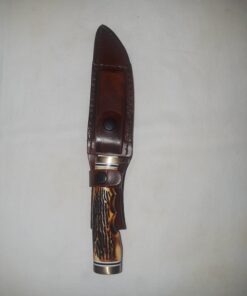 Uncle Henry 153UH Golden Spike Fixed Blade Knife with 5in High Carbon S.S. Blade, Staglon Handle, Sharpening Stone, Full Tang, and Leather Sheath for Hunting, Skinning, Camping, and Outdoors 153UH Golden Spike (Box) 32 71SqnKbBkSL