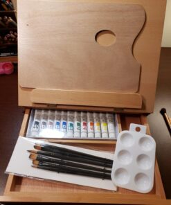 Falling in Art Tabletop Easel Set - 24 Pieces Starter Kit - Artist Acrylic Painting Kit with 12 Acrylic Paints Set, Canvas Panels, Brushes, Wooden Palette for Kids, Adults, Beginners, Professionals 24 PCS Drawer Easel Painting Set 49 71SuSGf3I0L