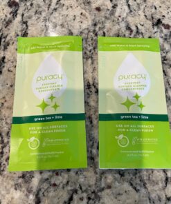Puracy Everyday Surface Cleaner Concentrate Packettes, Makes 32 Ounces of Streak-Free Natural Household Multi-Surface Cleaner, Plastic-Free, Nontoxic, Green Tea & Lime, 2-Pack (Makes 32 fl oz) 0.5 Fl Oz (Pack of 2) 31 71Sva8VL4zL