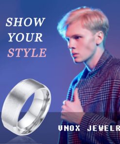 VNOX Personalized Custom 8MM Stainless Steel Plain Wedding Band Ring for Men,Black/Gold Plated/Silver Silver-Engraving 8 8 71SviHFz6eS