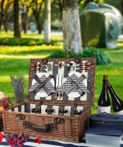Alternative view of HappyPicnic Extra Large Willow Picnic Basket with Service Set for 4 Persons, Natural Wicker Picnic Hamper with Free Food Cooler, Fleece Blanket and Tableware - Best Gift Modern
