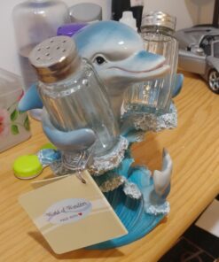 Dolphin Riding Ocean Wave Salt and Pepper Shaker Set with Figurine Holder in Decorative Tropical Kitchen Decor Spice Racks & Porpoise Display Stands or Beach Bar As Gifts for Dolphin Lovers 13 71Sy9X jEVL