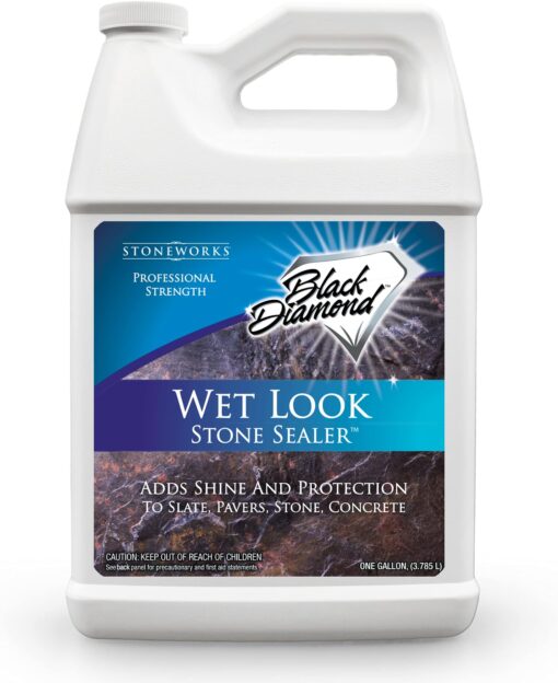 Wet Look Natural Stone Sealer. Durable, Long-Lasting Gloss Protection. Interior and Exterior Pavers, Slate, Sandstone, Travertine, Flagstone, Driveways, Garage Floors, etc. Black Diamond Stoneworks 1-Gallon