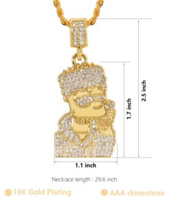 putouzip Bart Chain Necklace 18K Gold Plated Fully Iced Out Stainless Steel Pendant For Men Boys Gift 20 71T0YwPXP6L