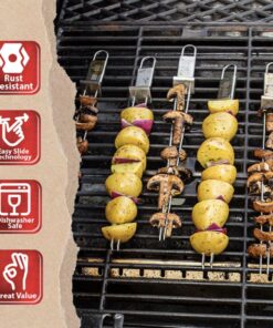 BBQ-AID Premium Barbecue Metal Skewers for Kabobs with Quick Release - Double Pronged, Stainless Steel Metal Skewers for Grilling - Kebab Skewers, Shish Kabob Skewers, Kabob Sticks, Veggies & More 6 Pack 17 71T5SAwYvL