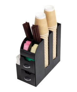 Mind Reader 11-Compartment Coffee Cup and Condiment Organizer with 2 Drawers, 11.25"L x 5.35"W x 11.15"H, Black Single 24 71T67AJHDTL
