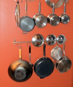 Wallniture Lyon 31.5" Wall Mount Kitchen Utensil Holder With 10 S Hooks For Hanging Pots and Pans Set 35 71T6NGEsFzL