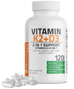 Bronson Vitamin K2 (MK7) with D3 Supplement Non-GMO Formula 5000 IU Vitamin D3 & 90 mcg Vitamin K2 MK-7 Easy to Swallow Vitamin D & K Complex, 120 Capsules 120 Count (Pack of 1) 30 71T7Xydx1CL 2