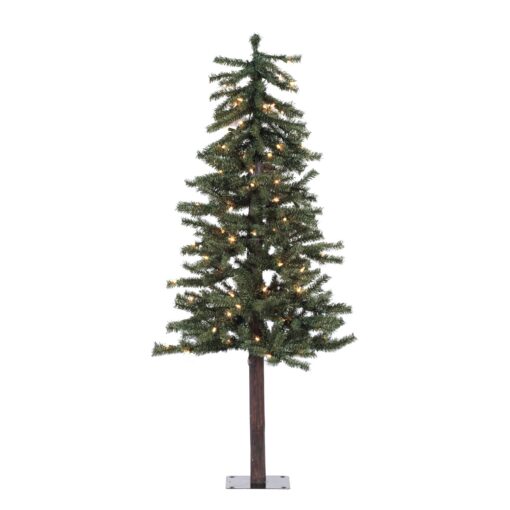 Vickerman 4' Natural Alpine Artificial Christmas Tree - Pre lit Alpine Tree with 337 PVC Tips and 100 Clear Lights- Rustic Artificial Tree for Seasonal Indoor Home Decor -Tree Stand Included 4' Green