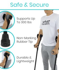 Vive Forearm Crutches (Pair) - Adjustable, Lightweight Arm Crutches Forearm for Adults - Ergonomic Arm Crutch Cuff and Comfortable Handles - Heavy Duty Crutches Non Slip Skid Replaceable Rubber Tips Black 20 71T9GZBKRdL