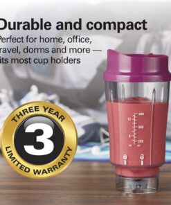 Hamilton Beach Portable Blender for Shakes and Smoothies with 14 Oz BPA Free Travel Cup and Lid, Durable Stainless Steel Blades for Powerful Blending Performance, Raspberry (51131) 14 oz. 1 Jar 26 71TAJ9PuQFL
