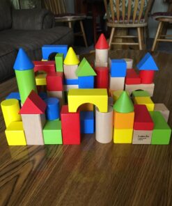 Cubbie Lee Premium Wooden Building Blocks Set - 100 pc for Toddlers Preschool Age - Classic Hardwood Plain & Colored Small Wood Block Pieces for Boys & Girls - Classic Build & Play Toy 39 71TCYp2uC3L