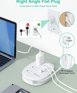 Alitayee USB C Travel Power Strip,Portable Power Strip with 3 Outlets 3 USB Ports Fast Charge, USB Extension Cord with Flat Plug and 4ft Wrapped Around Extension Cord for Cruise Travel Home Office 15.5W USB-4FT 02-White 21 71TFRZYkyEL