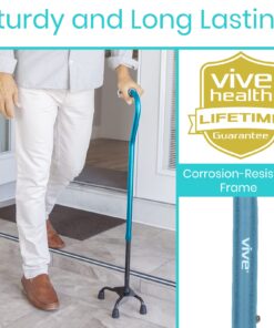 Vive Quad Cane - Walking Stick for Men and Women - Lightweight Adjustable Staff - Comfortable Right and Left Hand Grip for Stability Support - Four Prong Sturdy Aluminum Travel Aid - 4 Tip Blue 15 71TIWidxFL
