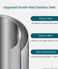 COSORI Electric Kettle, Tea Kettle Pot, Stainless Steel Double Wall, 1500W Hot Water Kettle Teapot Boiler & Heater, Automatic Shut Off & Boil-Dry Protection, BPA Free, 1.5L, Silver 23 71TJ8Yh59L