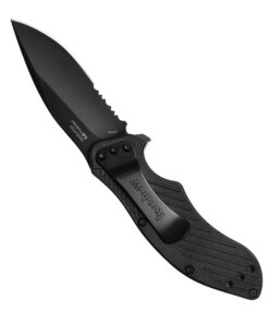 Kershaw Clash Black Serrated Pocketknife, 3" 8Cr13MoV Steel Drop Point Blade, Assisted One-Handed Flipper Opening, Folding Utility EDC 32 71TKBqddaL