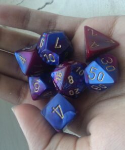 Chessex Manufacturing Cube Gemini Set of 7 Dice - Blue & Purple with Gold Numbering CHX-26428 26 71TOqnTN6zL