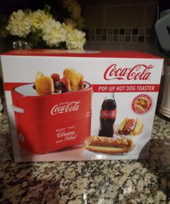 Nostalgia Coca-Cola 2 Slot Bun Mini Tongs, Hot Dog Toaster Works with Chicken, Turkey, Veggie Links, Sausages and Brats, Retro Red Hot Dog Toaster Coke 23 71TP5ZALgvL