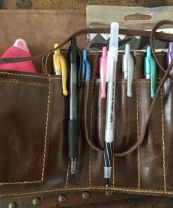 Rustic Genuine Leather Pencil Roll - Pen and Pencil Case - Dark Brown 45 71TQIi1GbSL