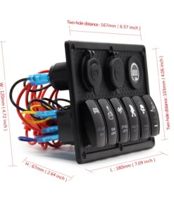 FXC Waterproof Marine Boat Rocker Switch Panel 6 Gang with 4.2A Dual USB Slot Socket + Cigarette Lighter + Voltage Monitor Alarm LED Light for Car Rv Vehicles Truck 14 71TSqV8GLZL