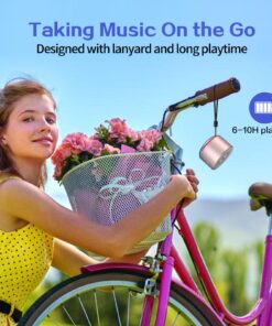 LENRUE A2 Portable Wireless Bluetooth Speaker with Lights and Lanyard,5W Mini Small Metal Speakers Bluetooth 5.0/Aux-in for iPhone Android Home Outdoor, Birthday for Women/Girls Rose Gold 25 71TTGsaYdL