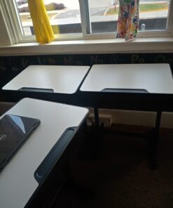 Flash Furniture Billie Open Front Student Desk for Classrooms or Remote Learning, Height Adjustable School Desk with Book Box and Bag Hooks, Black/Gray Set of 1 42 71TTKoCXo1L