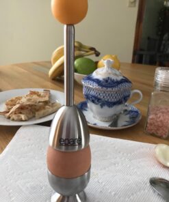 Egg Cups For Soft Boiled Eggs with Spoons - Egg & Cracker Tool Set - Stainless Steel Egg Opener Topper & Cutter - Hard Boiled Egg Holder Tool by Eparé Yellow Rubber Handle 34 71TTuSbSy7L