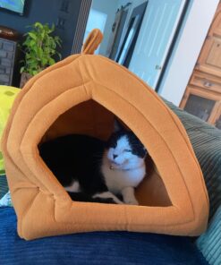 Cat House - Indoor Cat Bed with Removable Foam Cushion - Pet Tent for Kittens, Rabbits, Guinea Pigs, and Other Small Animals by PETMAKER (Brown) Light Brown 44 71TTy4R1MrL