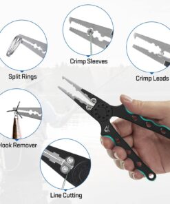Piscifun Fishing Pliers, Saltwater Fishing Pliers with Split Ring, Fish Hook Remover, Corrosion Resistance Fly Fishing Pliers with Braid Cutters, Sheath and Lanyard, Fishing Gear Gifts for Men Black Nylon Sheath 22 71TUbsTXnL
