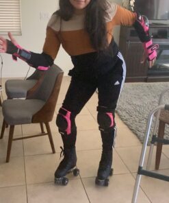 JBM Adult & Kids Knee Pads Elbow Pads Wrist Guards 3 in 1 Protective Gear Set for Skateboarding, Skating, Inline Skating, Roller Skating, Scooter, Biking and Multi-Sports Large (12+ years) Pink 33 71TWY1PewdL