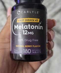 Carlyle Melatonin 12 mg Fast Dissolve 180 Tablets | Drug Free | Natural Berry Flavor | Vegetarian, Non-GMO, Gluten Free 180 Count (Pack of 1) 39 71TXzBN4OOL