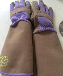 MAGID Extra-Long Thornproof Pruning and Gardening Gloves for Men, 1 Pair, Size 8/M with Forearm Protection, Tan & Purple 22 71TatvpyJwL