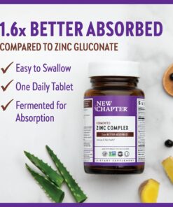 New Chapter Zinc Supplement, Fermented Zinc Complex, ONE Daily for Immune Support + Skin Health + Non-GMO Ingredients, Easy to Swallow & Digest, 60 Count (2 Month Supply) 60 Count (Pack of 1) 12 71TbTz8THqL